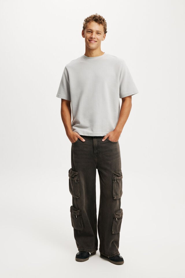 Cotton On Cropped Fit Textured T-Shirt Overcast Grey Texture