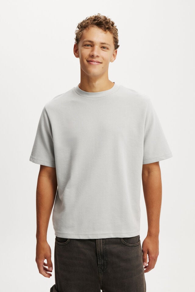 cotton on Cropped Fit Textured T-Shirt overcast grey texture