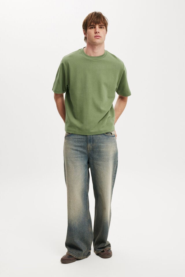 Cotton On Cropped Fit Textured T-Shirt Sage Texture