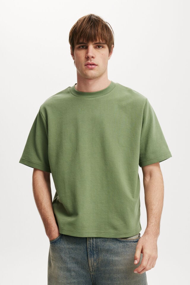 cotton on Cropped Fit Textured T-Shirt sage texture