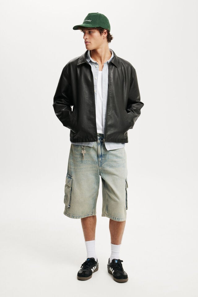 Cotton On Cropped Oxford Long Sleeve Shirt Blue White Stripe