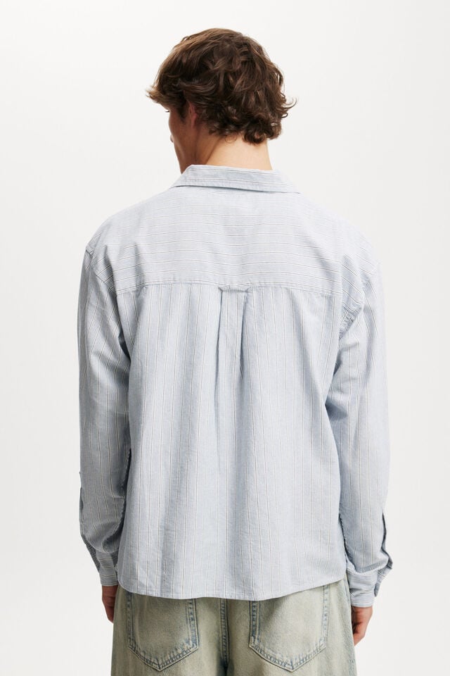 Cotton On Cropped Oxford Long Sleeve Shirt Blue White Stripe