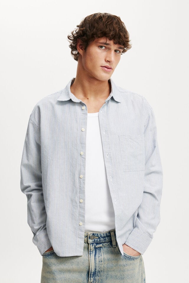 cotton on Cropped Oxford Long Sleeve Shirt blue white stripe