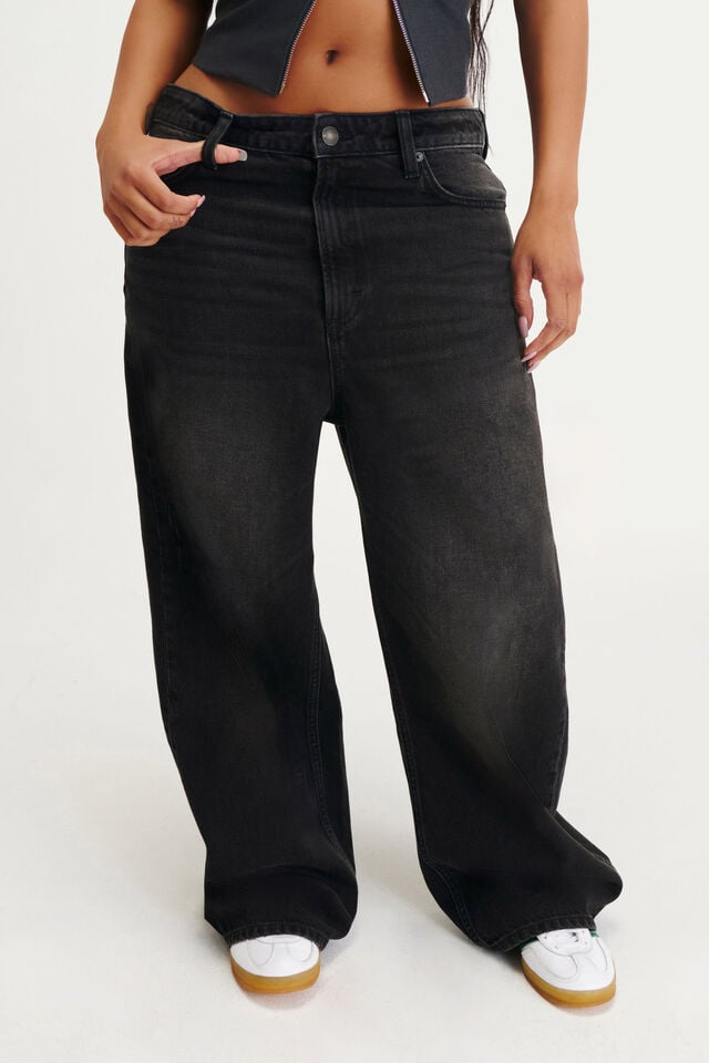Cotton On Curvy Boyfriend Super Baggy Jean Y2k Washed Black