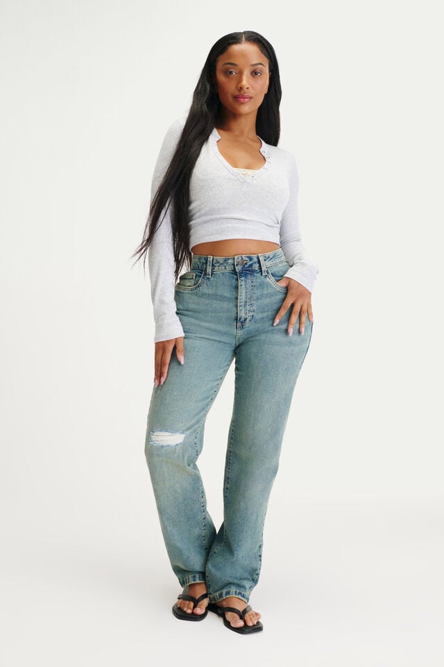 cotton on Curvy Stretch Straight Jean highway blue rip