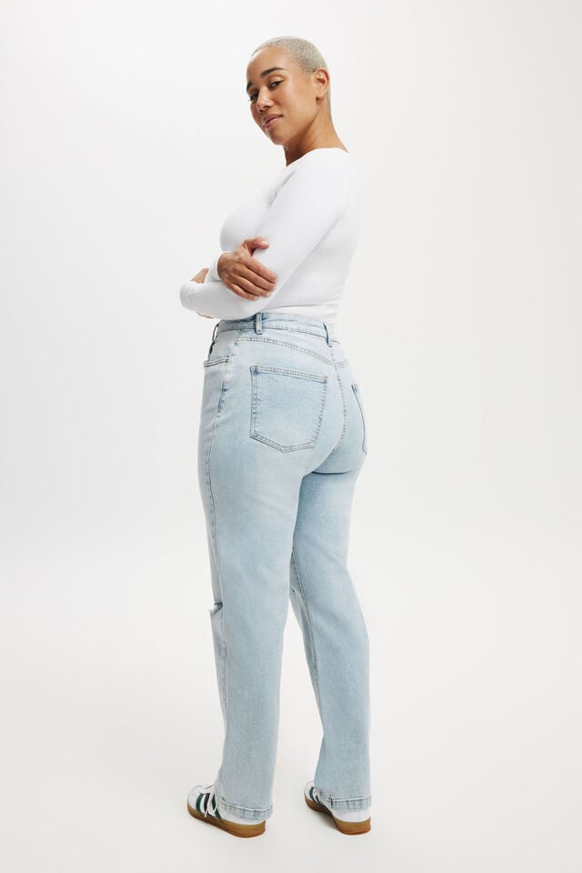 Cotton On Curvy Stretch Straight Jean Palm Blue Rip