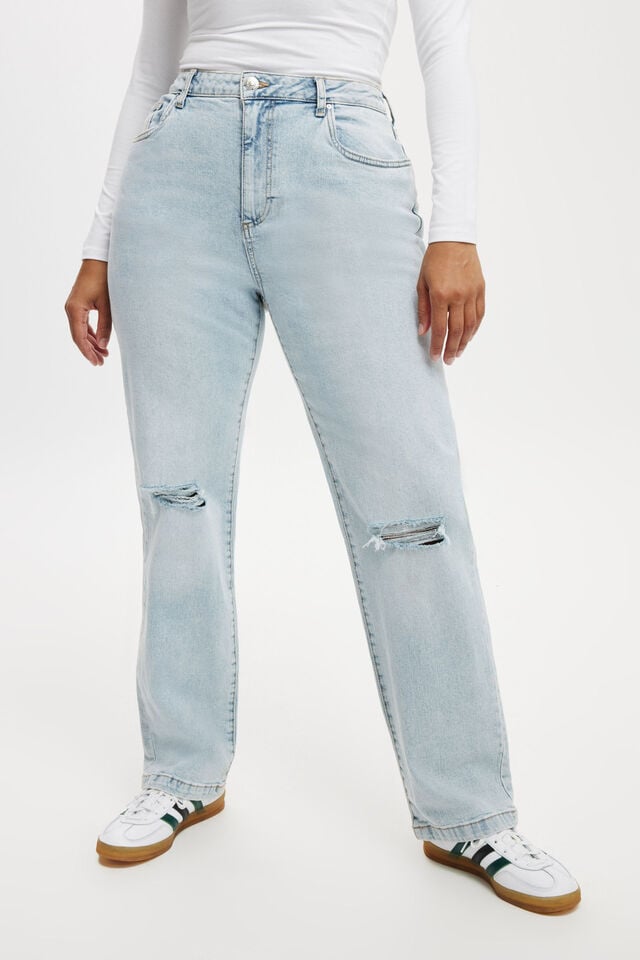 Cotton On Curvy Stretch Straight Jean Palm Blue Rip