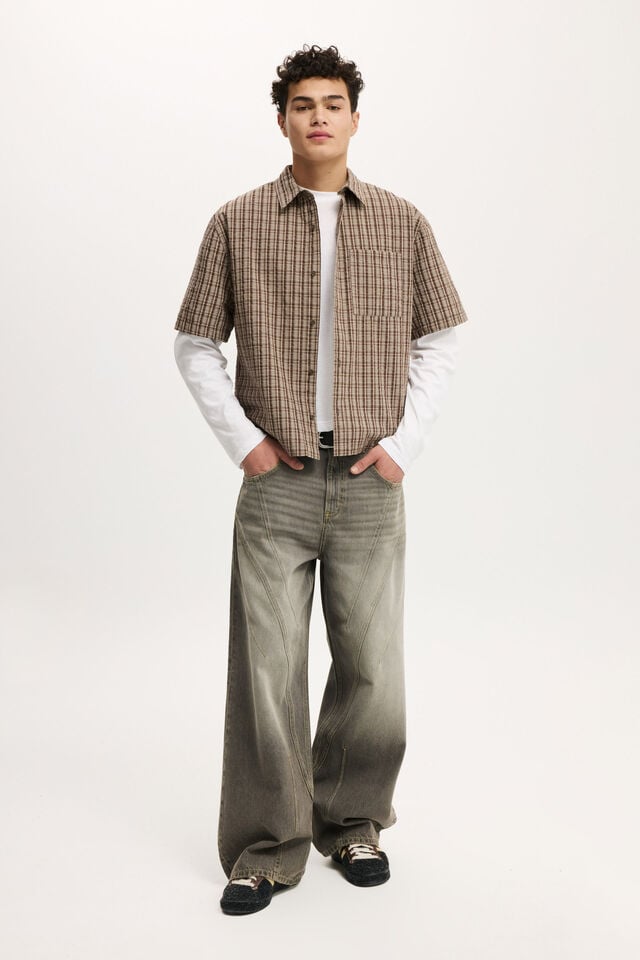 Cotton On Darcy Short Sleeve Shirt Chocolate Micro Check