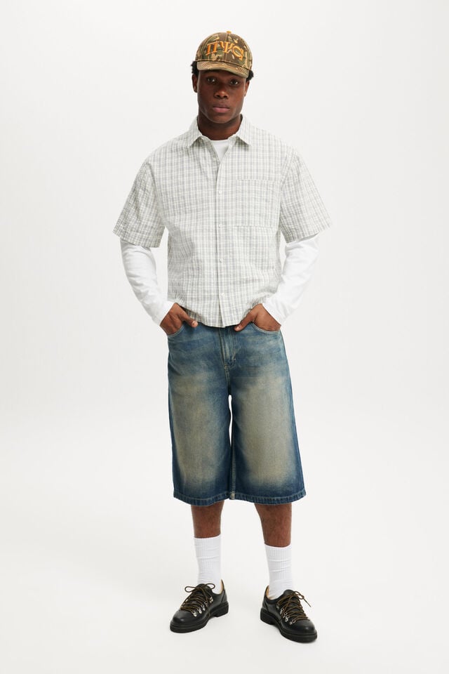 Cotton On Darcy Short Sleeve Shirt Off White Micro Check