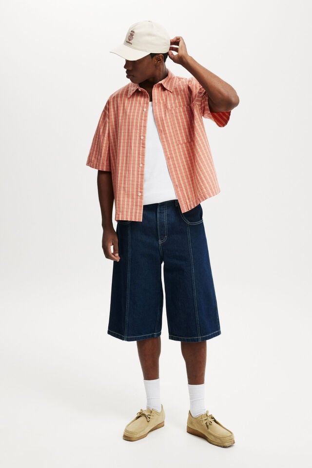 Cotton On Darcy Short Sleeve Shirt Orange Grid Check