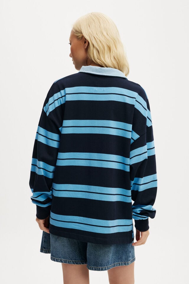 Cotton On David Bowie Long Sleeve Polo Lcn Per Bowie / Blue Bouy Stripe