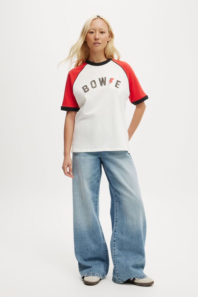 Cotton On David Bowie Regular Graphic Tee Lcn Per David Bowie Lightning/summer Red/vwhi