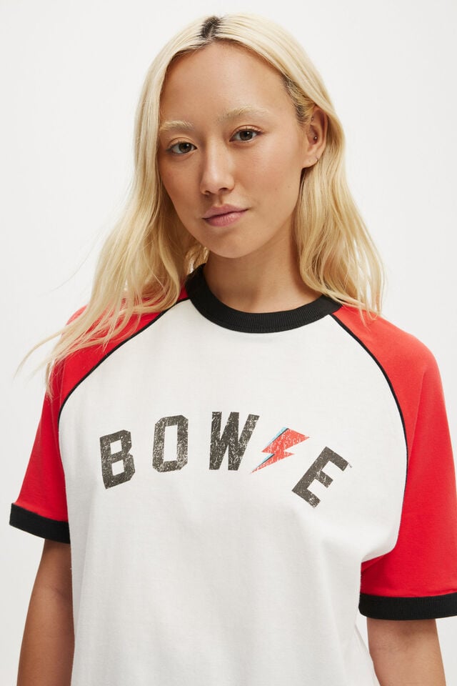 Cotton On David Bowie Regular Graphic Tee Lcn Per David Bowie Lightning/summer Red/vwhi