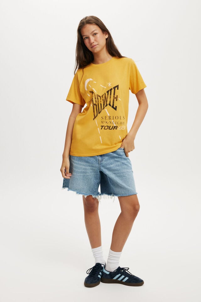 Cotton On David Bowie Slim Fit Graphic Tee Lcn Per David Bowie Moonlight Tour/sunflower