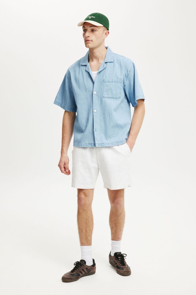 Cotton On Denim Box Fit Short Sleeve Shirt Light Blue