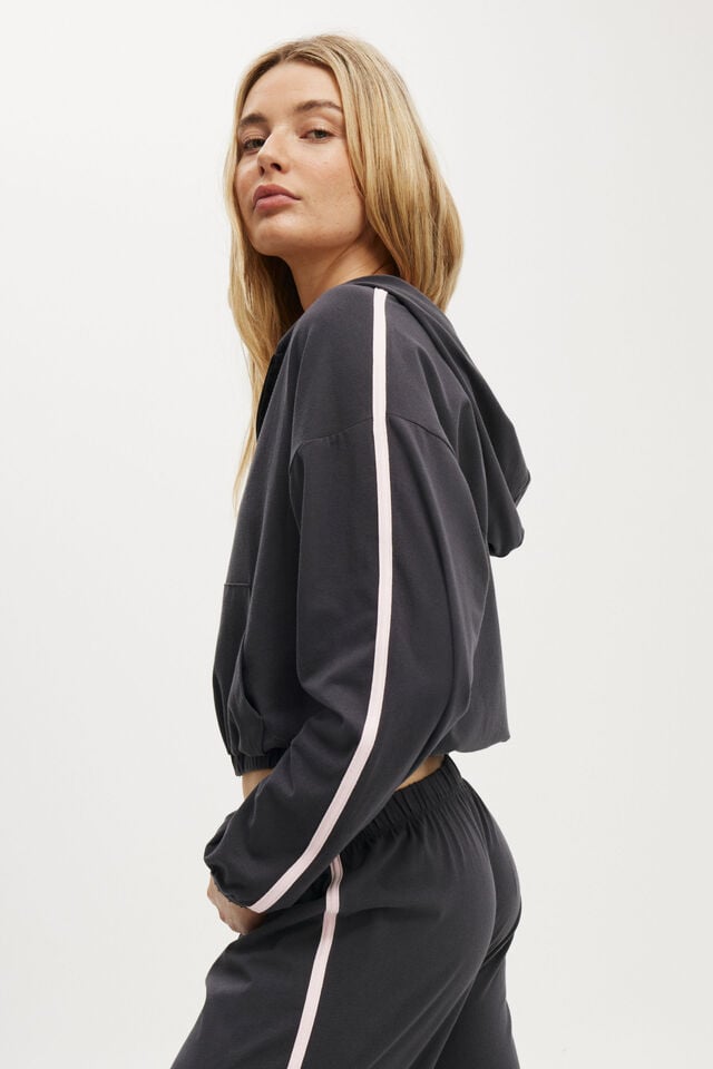Cotton On Departure Lounge Crop Hoodie Ebony/ Blushing Bride