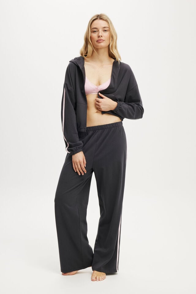 Cotton On Departure Lounge Crop Hoodie Ebony/ Blushing Bride