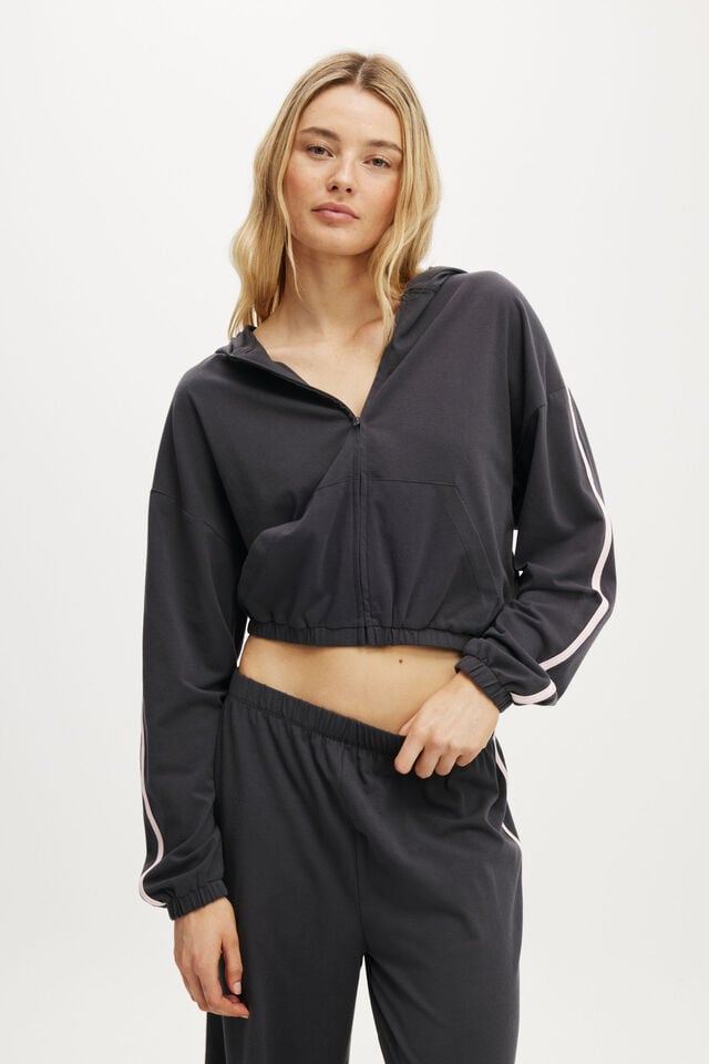 cotton on Departure Lounge Crop Hoodie ebony/ blushing bride