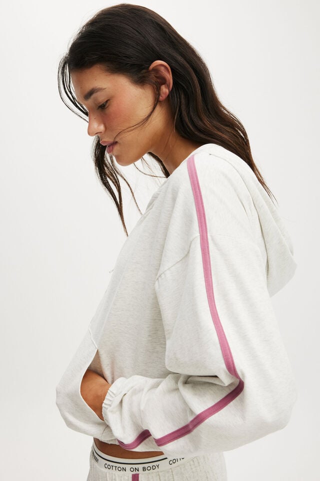 Cotton On Departure Lounge Crop Hoodie Light Grey Marle/ Heather Rose