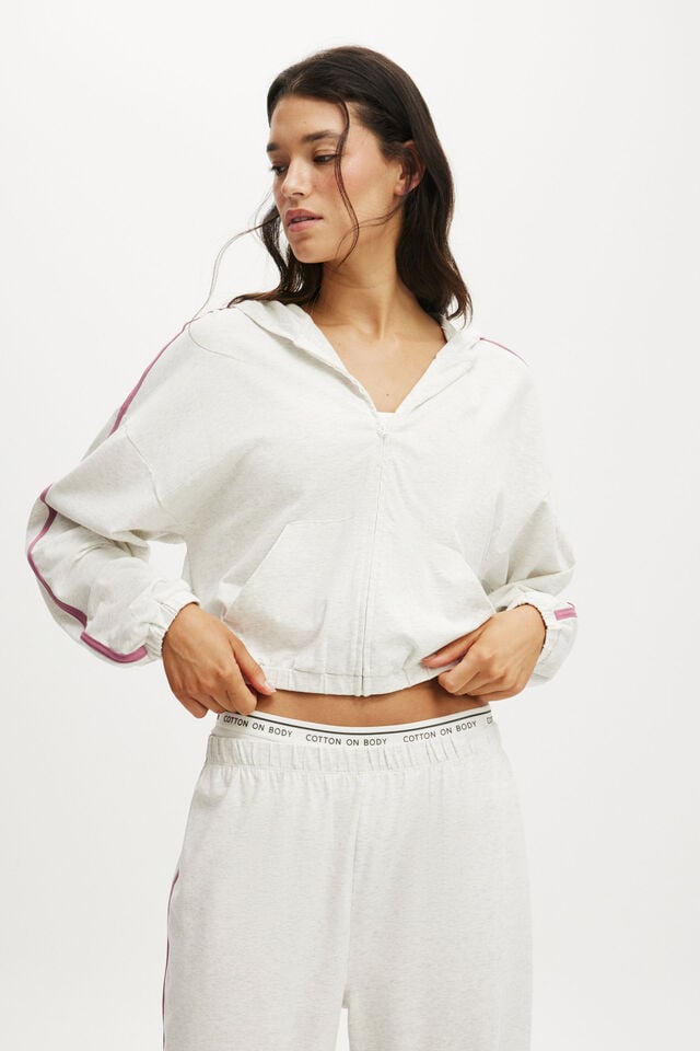 cotton on Departure Lounge Crop Hoodie light grey marle/ heather rose