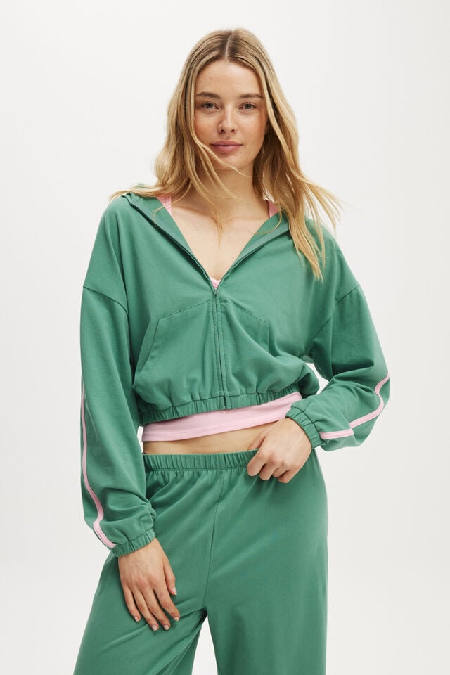 cotton on Departure Lounge Crop Hoodie light vine/ blushing bride