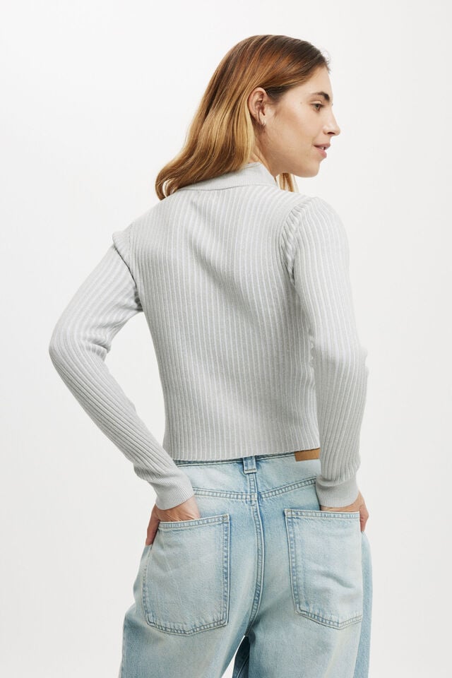 Cotton On Double Rib Zip Collar Cardigan Grey Marle