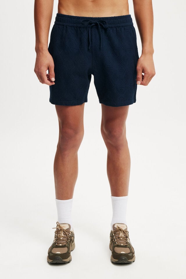 Cotton On Elevated Easy Short True Navy Diamond Grid Knit