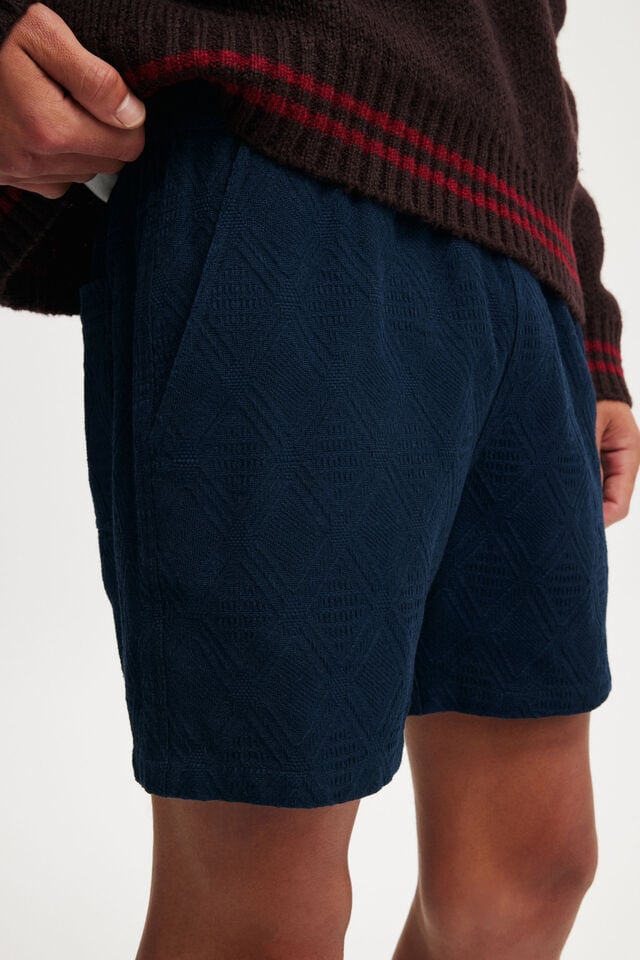 Cotton On Elevated Easy Short True Navy Diamond Grid Knit