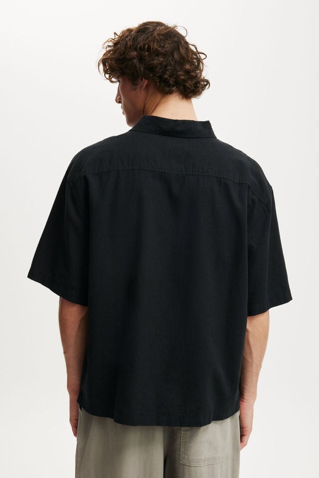 Cotton On Eli Linen Blend Short Sleeve Shirt Textured Black