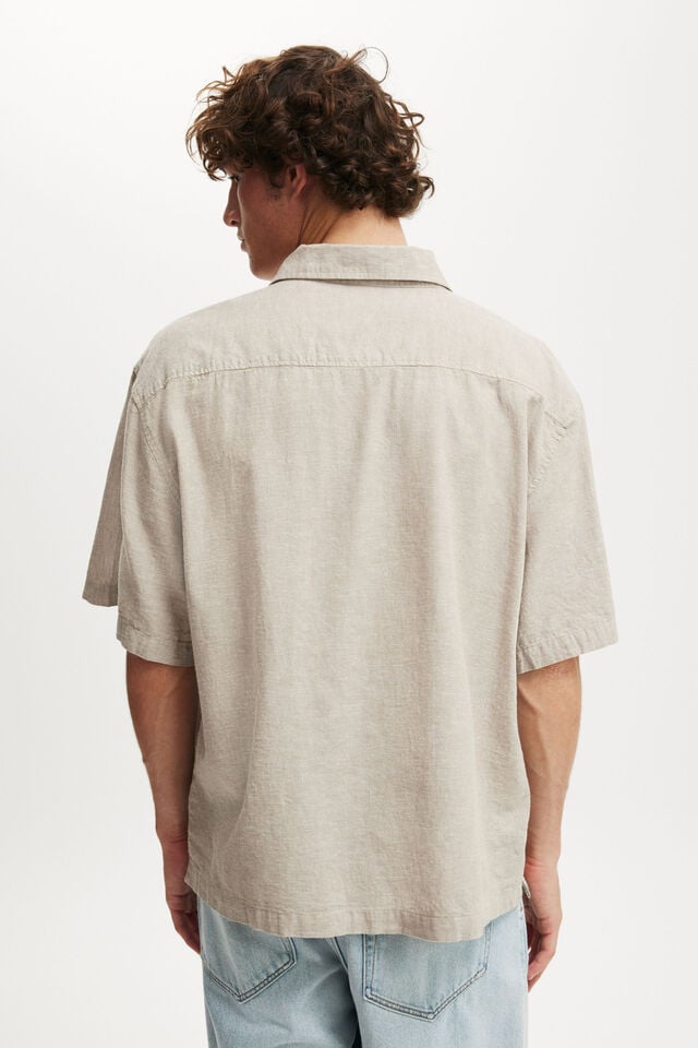 Cotton On Eli Linen Blend Short Sleeve Shirt Textured Oatmeal