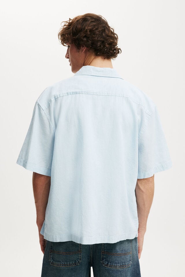 Cotton On Eli Linen Blend Short Sleeve Shirt Textured Summer Blue