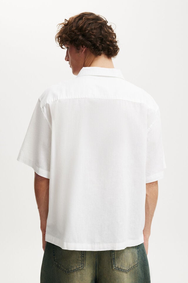Cotton On Eli Linen Blend Short Sleeve Shirt Textured White