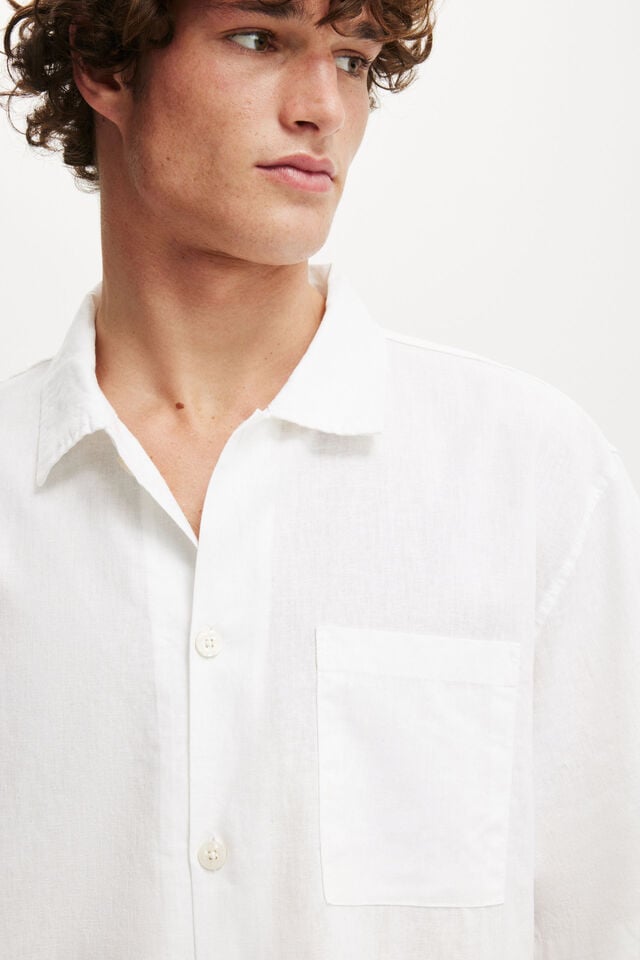Cotton On Eli Linen Blend Short Sleeve Shirt Textured White