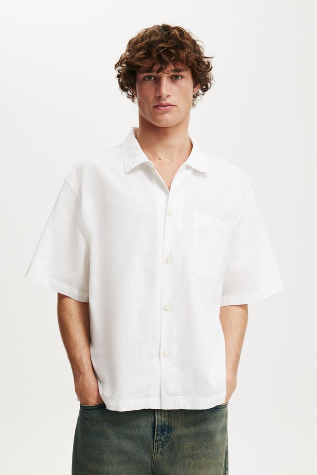 cotton on Eli Linen Blend Short Sleeve Shirt textured white