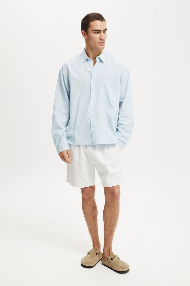 Cotton On Eli Long Sleeve Shirt Textured Summer Blue