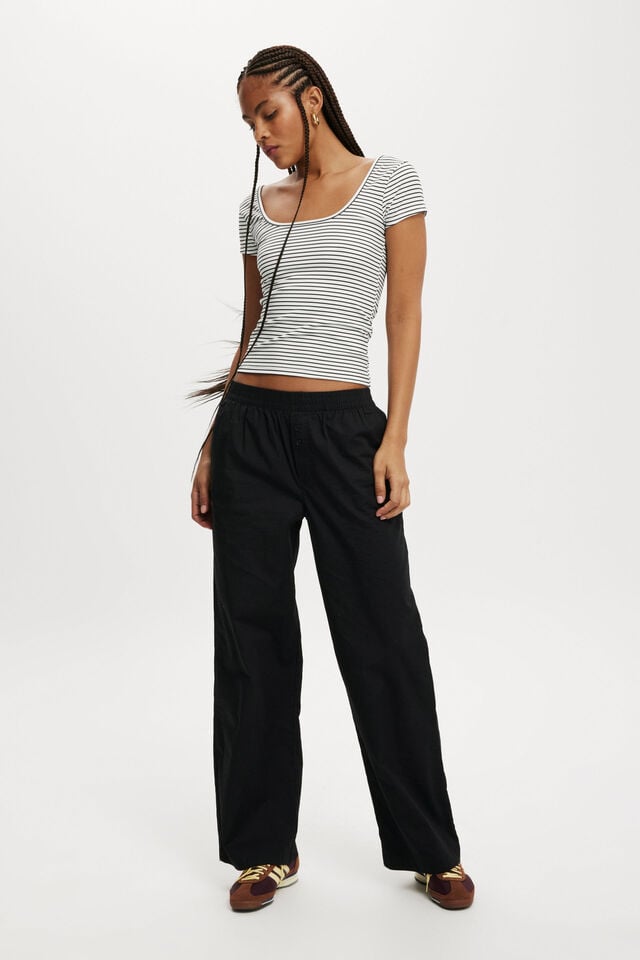 Cotton On Emily Double Scoop Short Sleeve Crisp Stripe Natural White/black