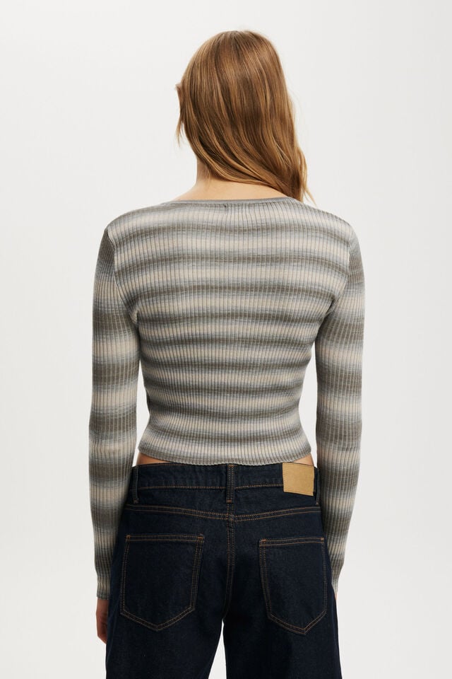 Cotton On Everfine Rib Knit Cardigan Grey Space Dye