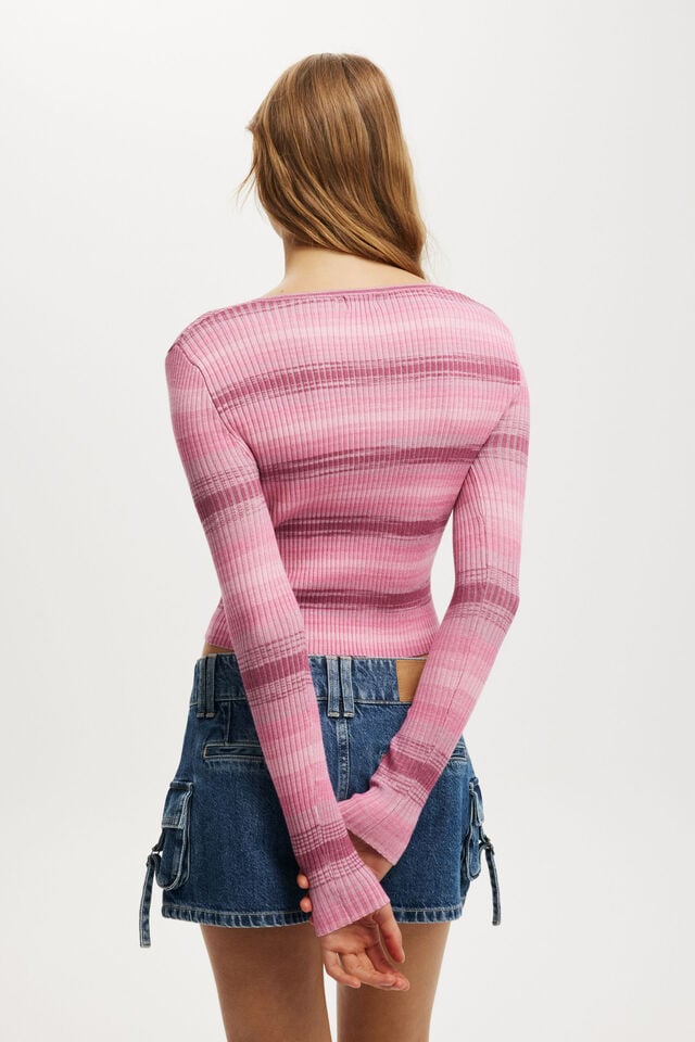 Cotton On Everfine Rib Knit Cardigan Pink Space Dye