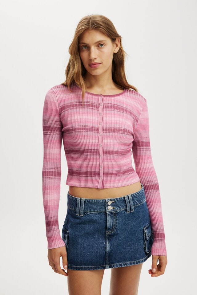cotton on Everfine Rib Knit Cardigan pink space dye