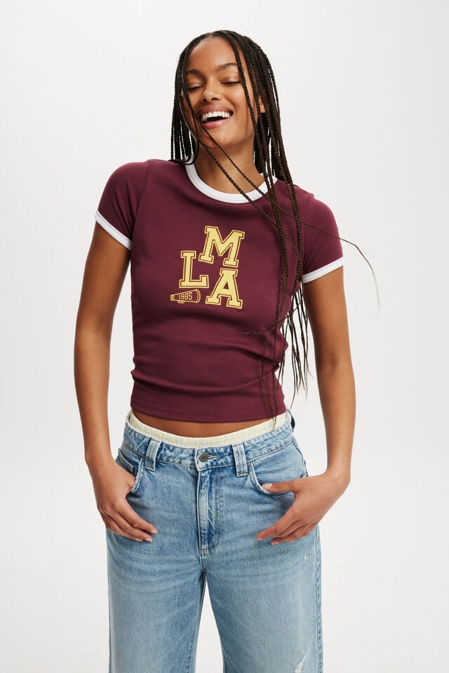 cotton on Fitted Graphic Longline Tee lma/ cherry varnish