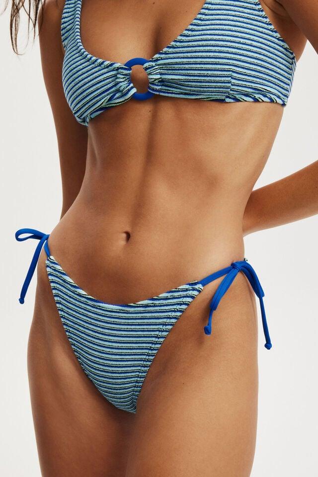 Cotton On Fixed Tie Side Brazilian Bikini Bottom Blue/black Terry Stripe