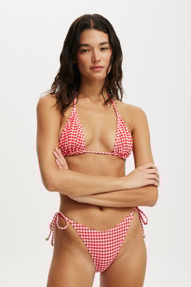 Cotton On Fixed Tie Side Brazilian Bikini Bottom Scarlet Red Gingham