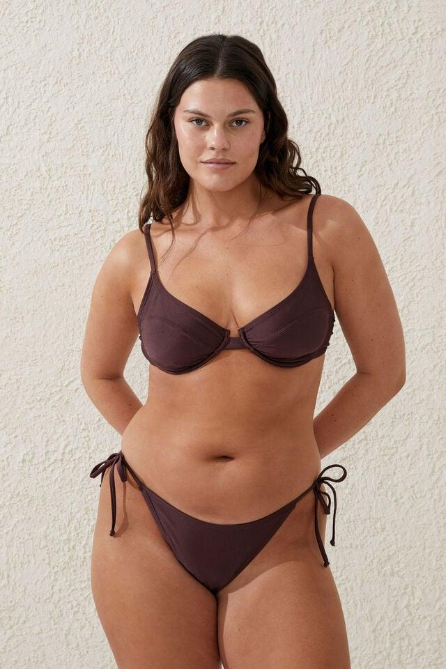Cotton On Fixed Tie Side Brazilian Bikini Bottom Willow Brown Shimmer