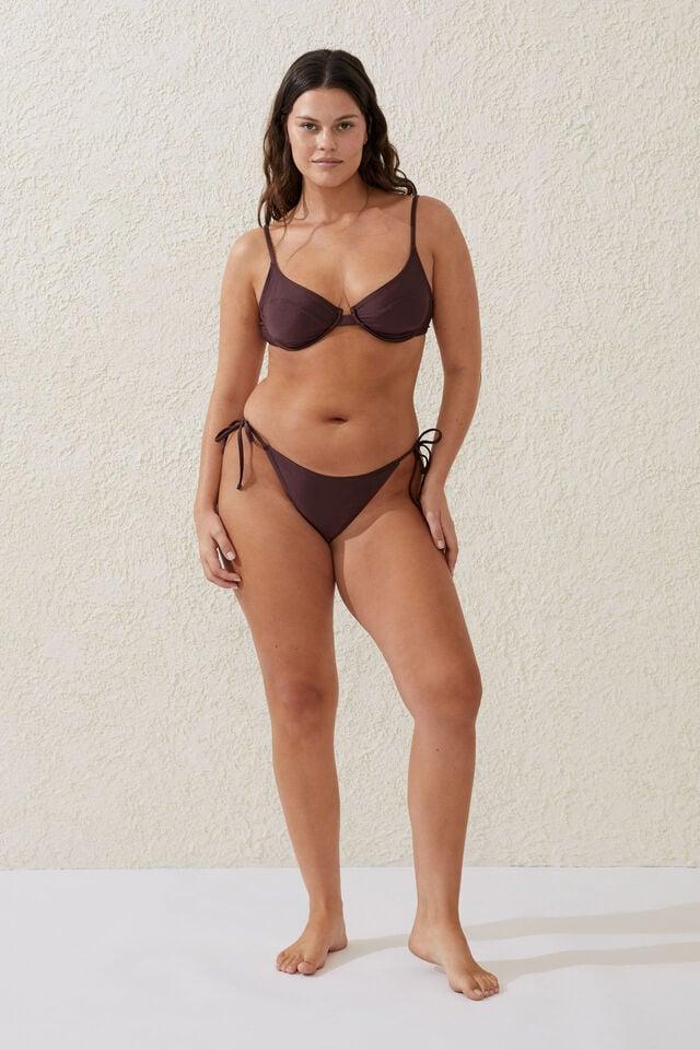 cotton on Fixed Tie Side Brazilian Bikini Bottom willow brown shimmer