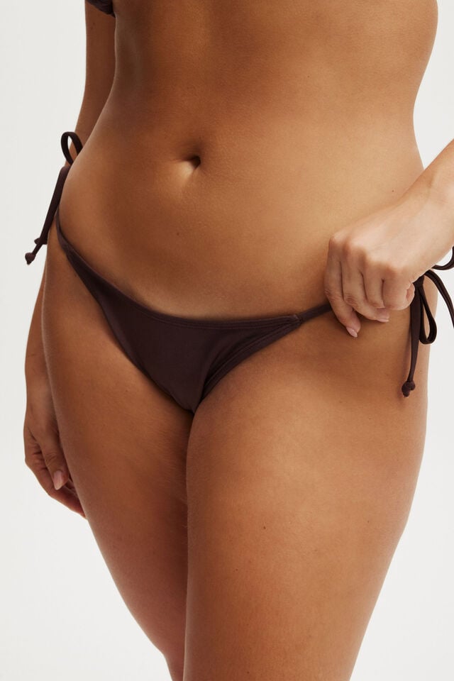Cotton On Fixed Tie Side Cheeky Bikini Bottom Willow Brown Shimmer