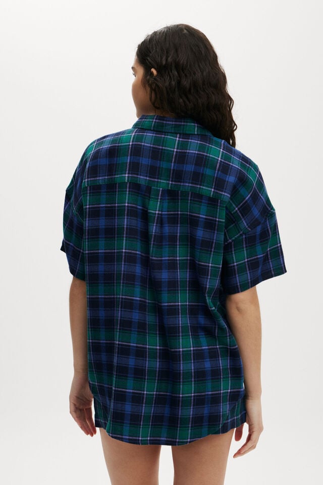 Cotton On Flannel Boyfriend Short Sleeve Shirt Silvie Check Green