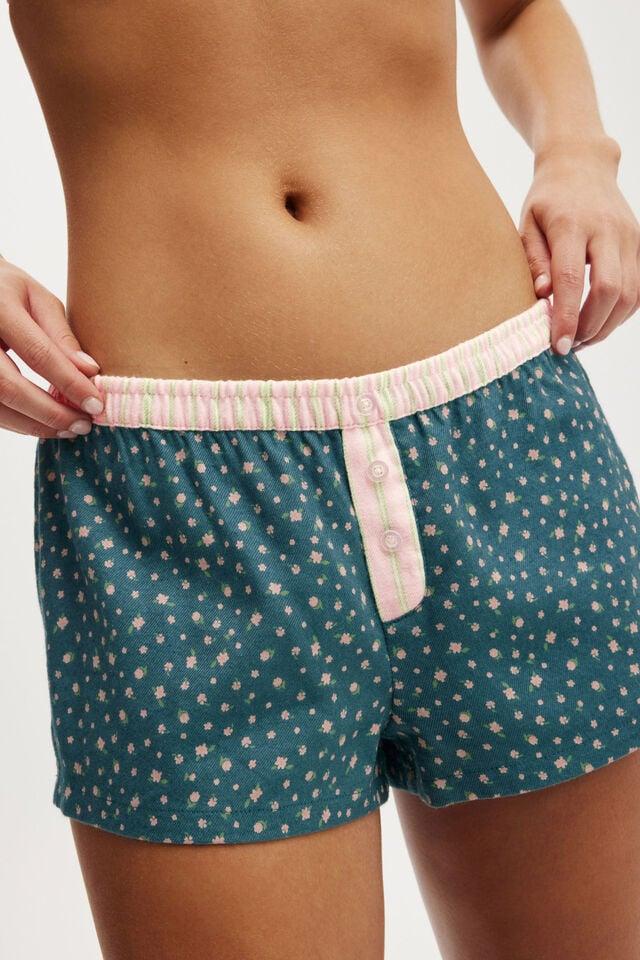 Cotton On Flannel Girlfriend Short Deep Blue Aura Ammie Ditsy Floral Contrast