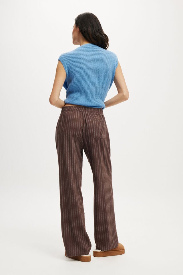 Cotton On Flannel Wide Leg Pant Aubrey Stripe Deep Taupe