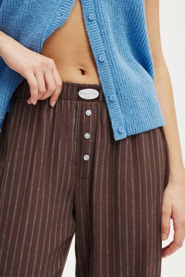 Cotton On Flannel Wide Leg Pant Aubrey Stripe Deep Taupe