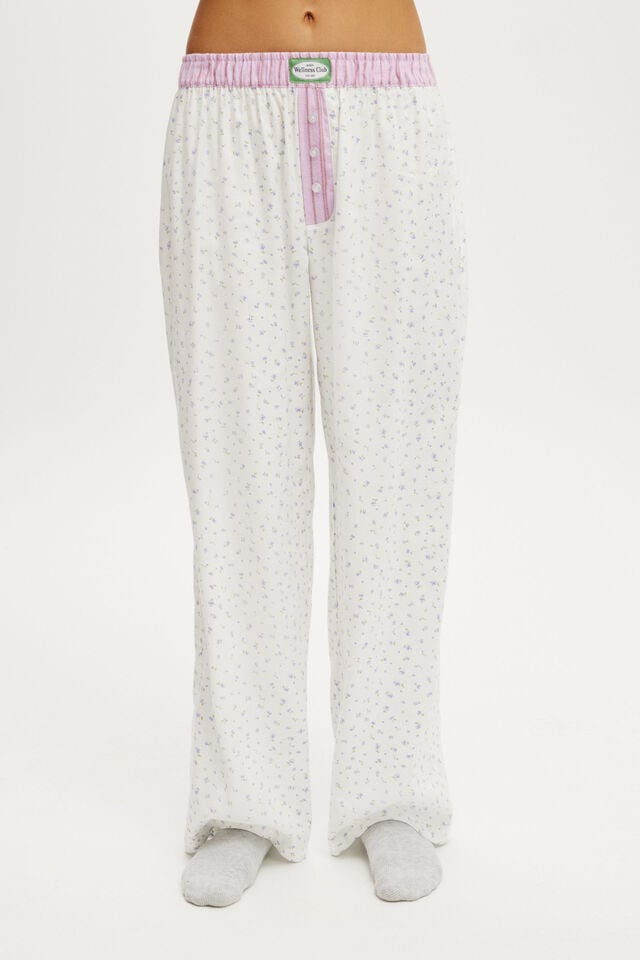 Cotton On Flannel Wide Leg Pant Coconut Milk Amimie Ditsy Floral Contrast